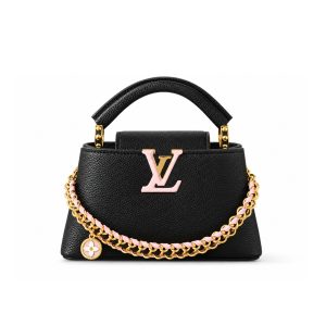 Louis Vuitton Capucines East West Mini Grained Leather Top Handle Bag Black 22cm